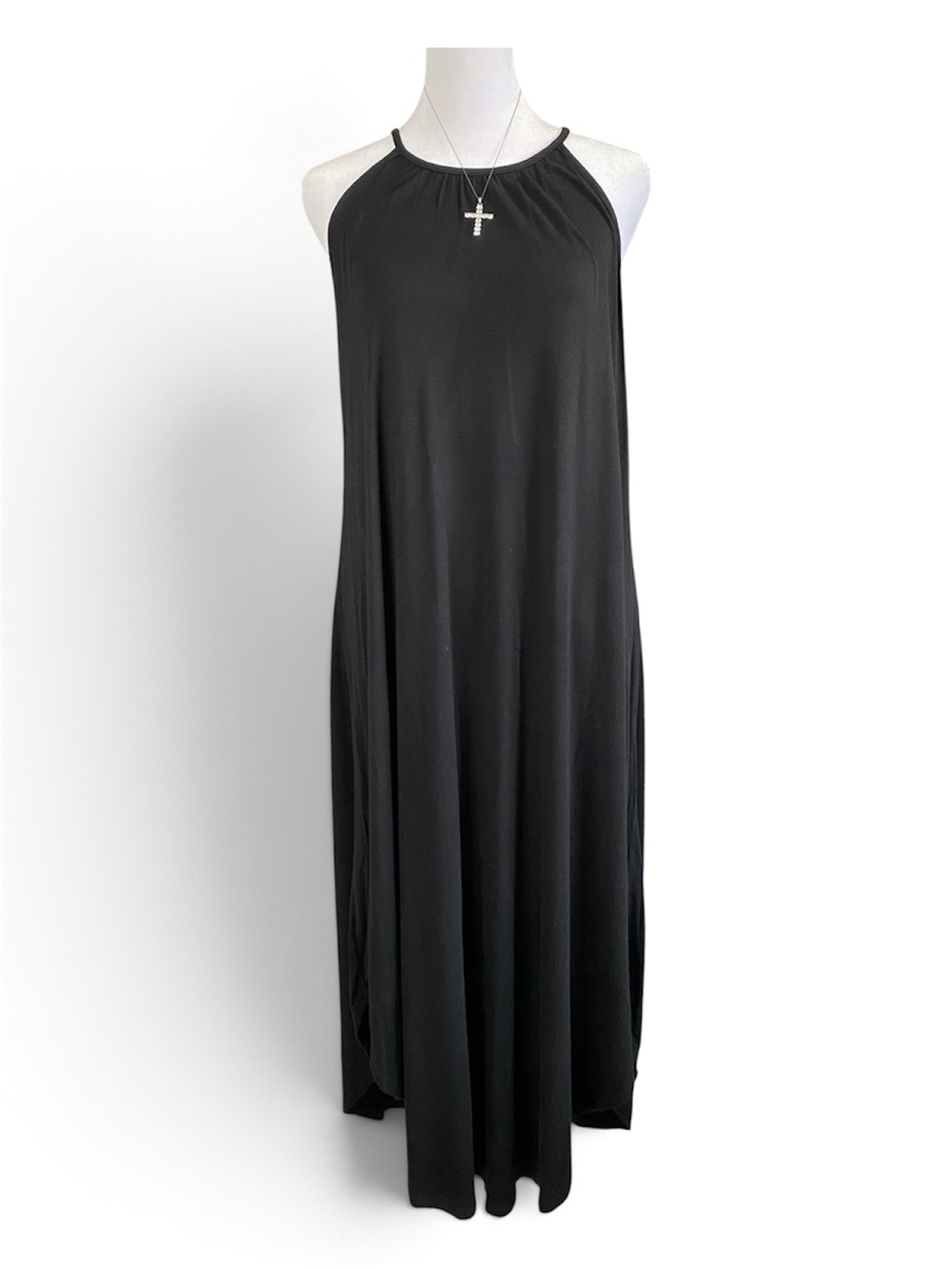Olivia Rae Black Halter Maxi Dress S Relaxed Stretchy Minimalist Goth Witchcore